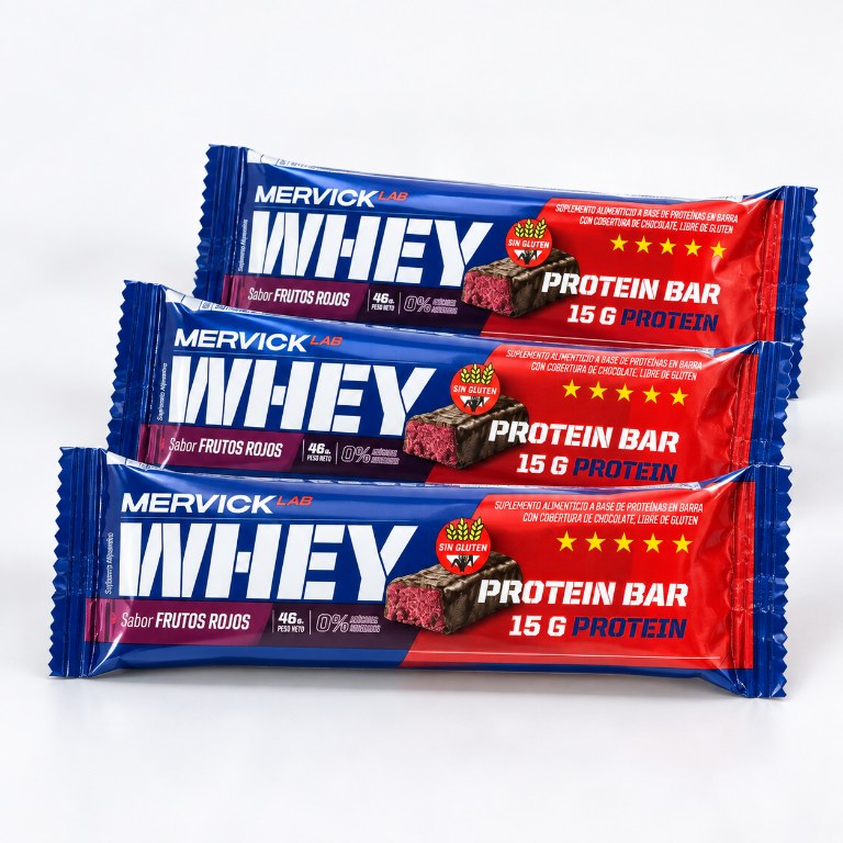 mervick WHEY PROTEIN BAR SABOR FRUTOS ROJOS 46 GRS 35% PROTEIN — vista 3