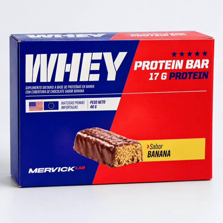 Caja Mervick Whey Protein Bar Banana, 12 barras de 46 g