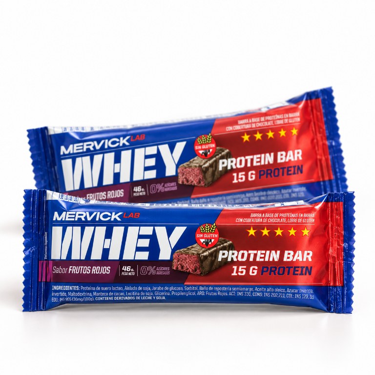 mervick WHEY PROTEIN BAR SABOR FRUTOS ROJOS 46 GRS 35% PROTEIN — vista 2