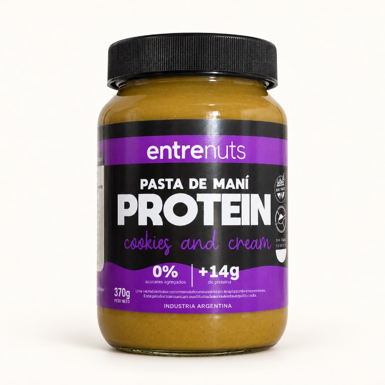 Frasco Entrenuts pasta de maní protein sabor cookies and cream de 370 g