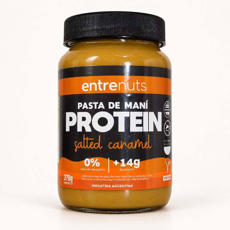 Frasco Entrenuts pasta de maní protein sabor salted caramel de 370 g